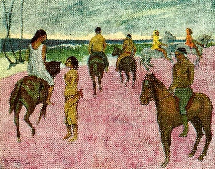 Paul Gauguin ryttare pa stranden Norge oil painting art